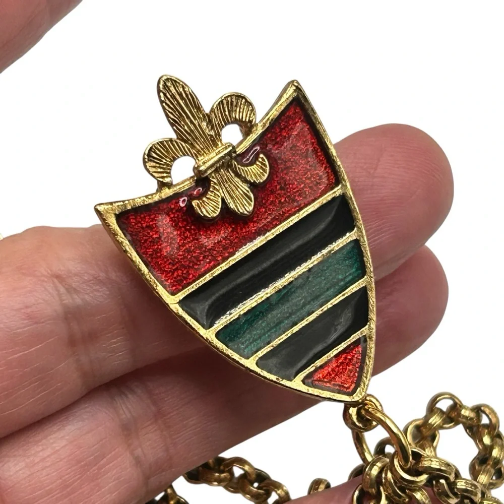 Vintage Gem-Craft Enamel Heraldic Chatelaine Brooch